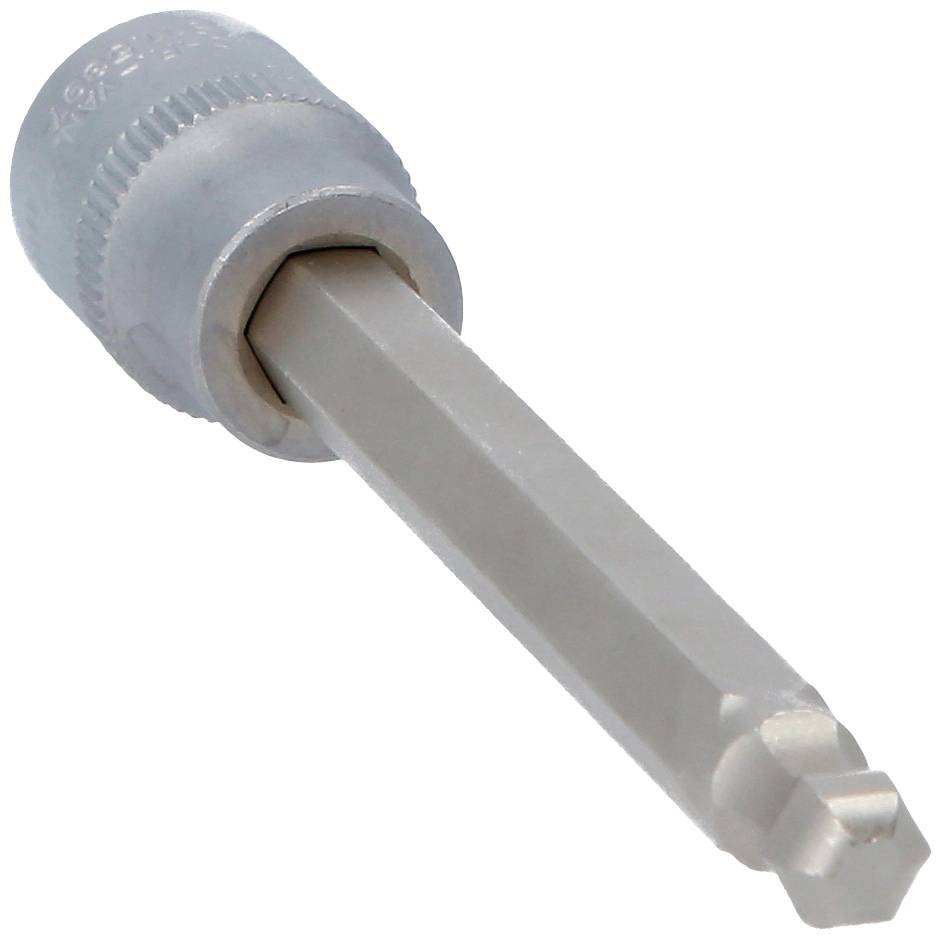 Ein silberner, sechskantiger Steckschlüsselaufsatz, ideal für die Arbeit mit Schrauben und Muttern in der Maschinenwartung und -reparatur.