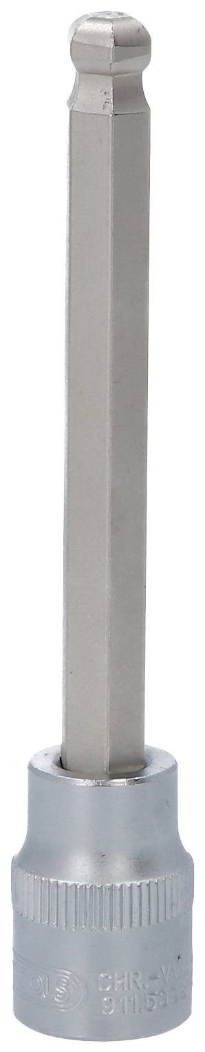 Silberne Stecknuss mit langem sechseckigem Schaft, geeignet für Heimwerkerarbeiten und Reparaturen.