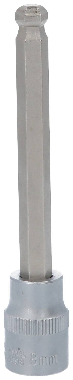 Ein silberner Sechskant-Bitaufsatz mit einer Rändelung am Ende; 8 mm Größe.