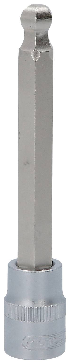 Ein silberner Steckschlüssel mit einem sechskantigen Kopf, geeignet für den Einsatz mit einem Schraubenschlüssel oder einer Ratsche.