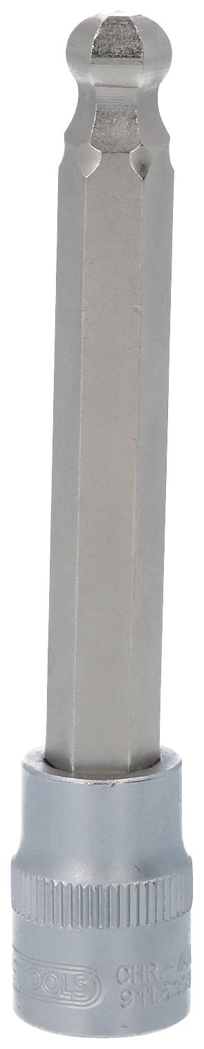 Ein silberner Schraubenschlüsselaufsatz mit sechseckigem Schaft und rundem Ende, geeignet für mechanische Arbeiten.