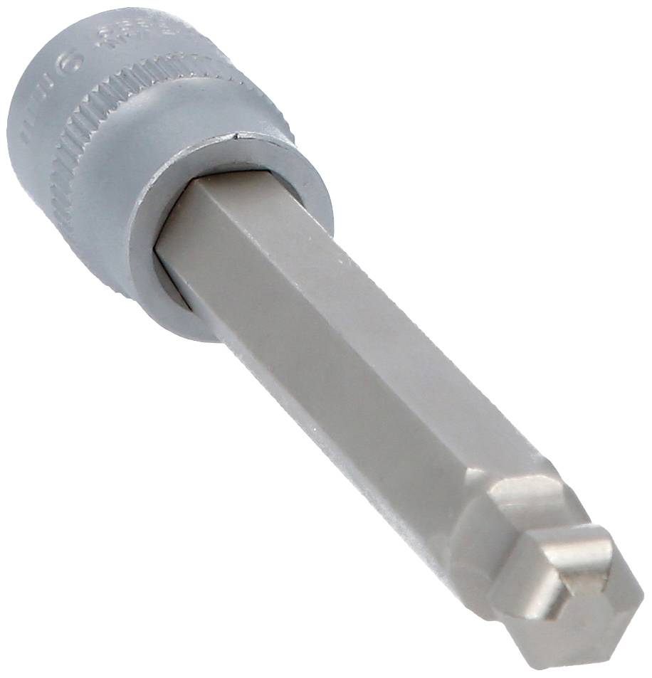 Ein silberner Inbusschlüsselaufsatz aus Metall.