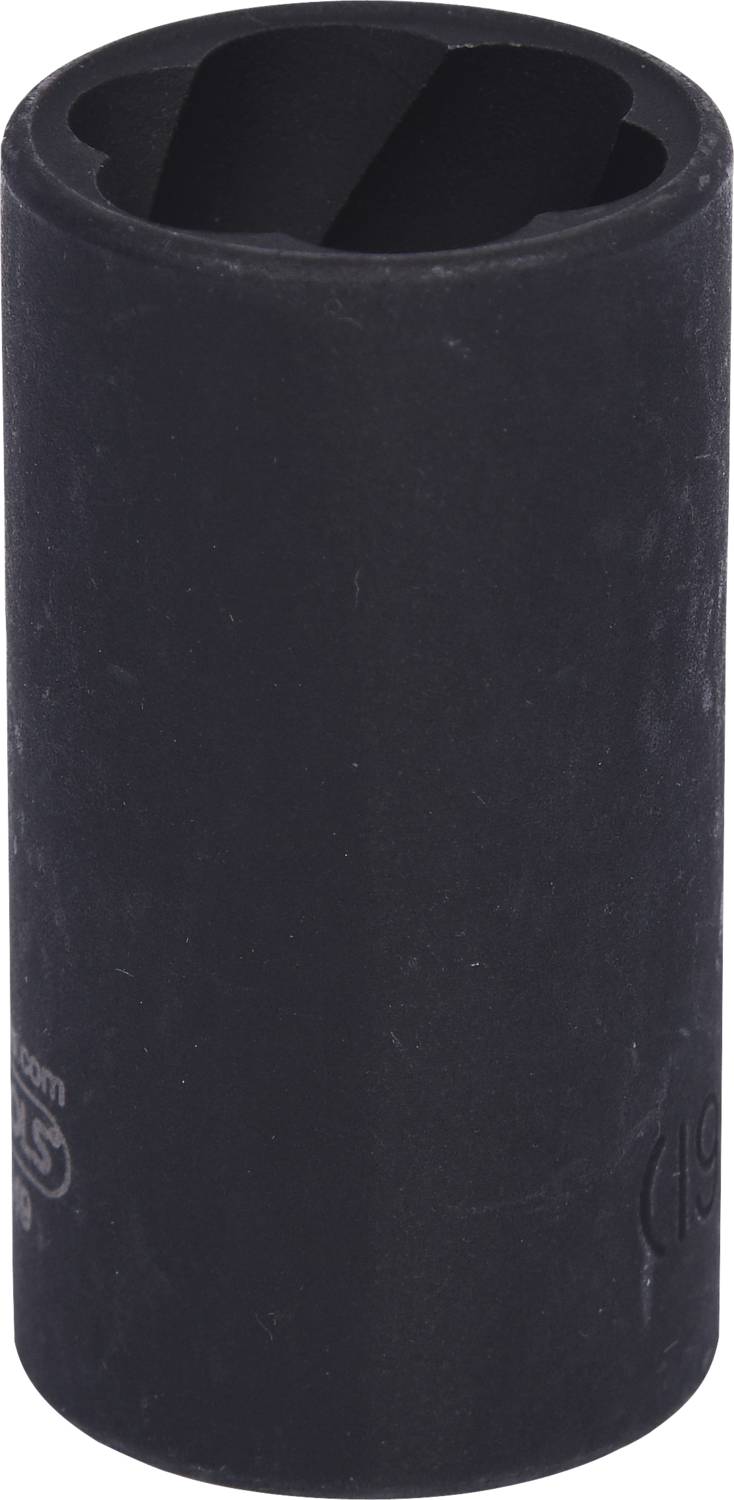 Ein schwarzer, zylindrischer Steckschlüsselaufsatz, verwendet für Muttern und Schrauben.