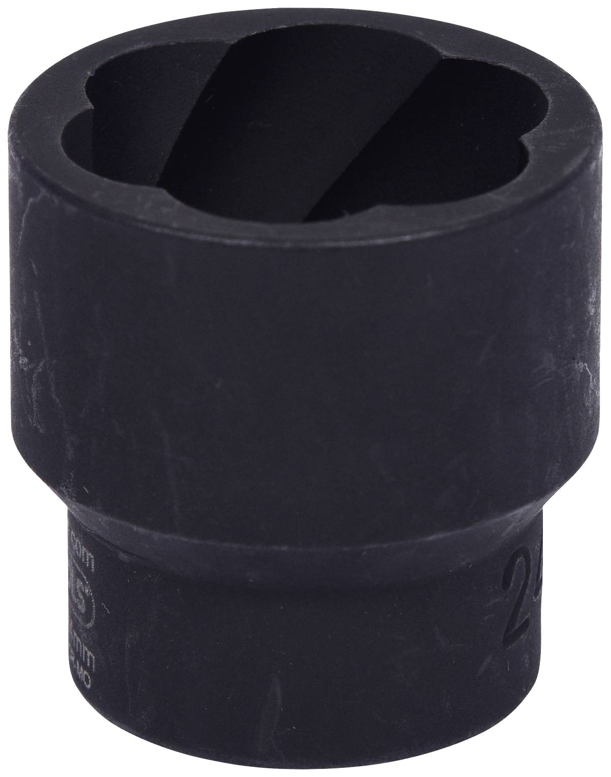 Schwarze Stecknuss mit sechskantiger Öffnung, geeignet zum Befestigen oder Lösen von Schrauben oder Muttern in mechanischen Anwendungen.