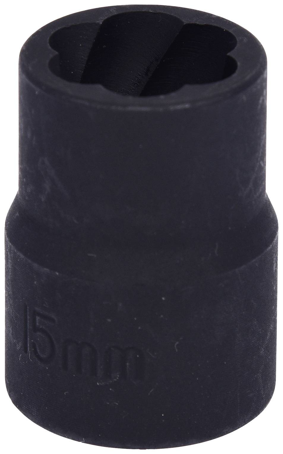 Schwarzer 15mm Sechskant-Steckschlüsselaufsatz, geeignet für Schrauben und Muttern.