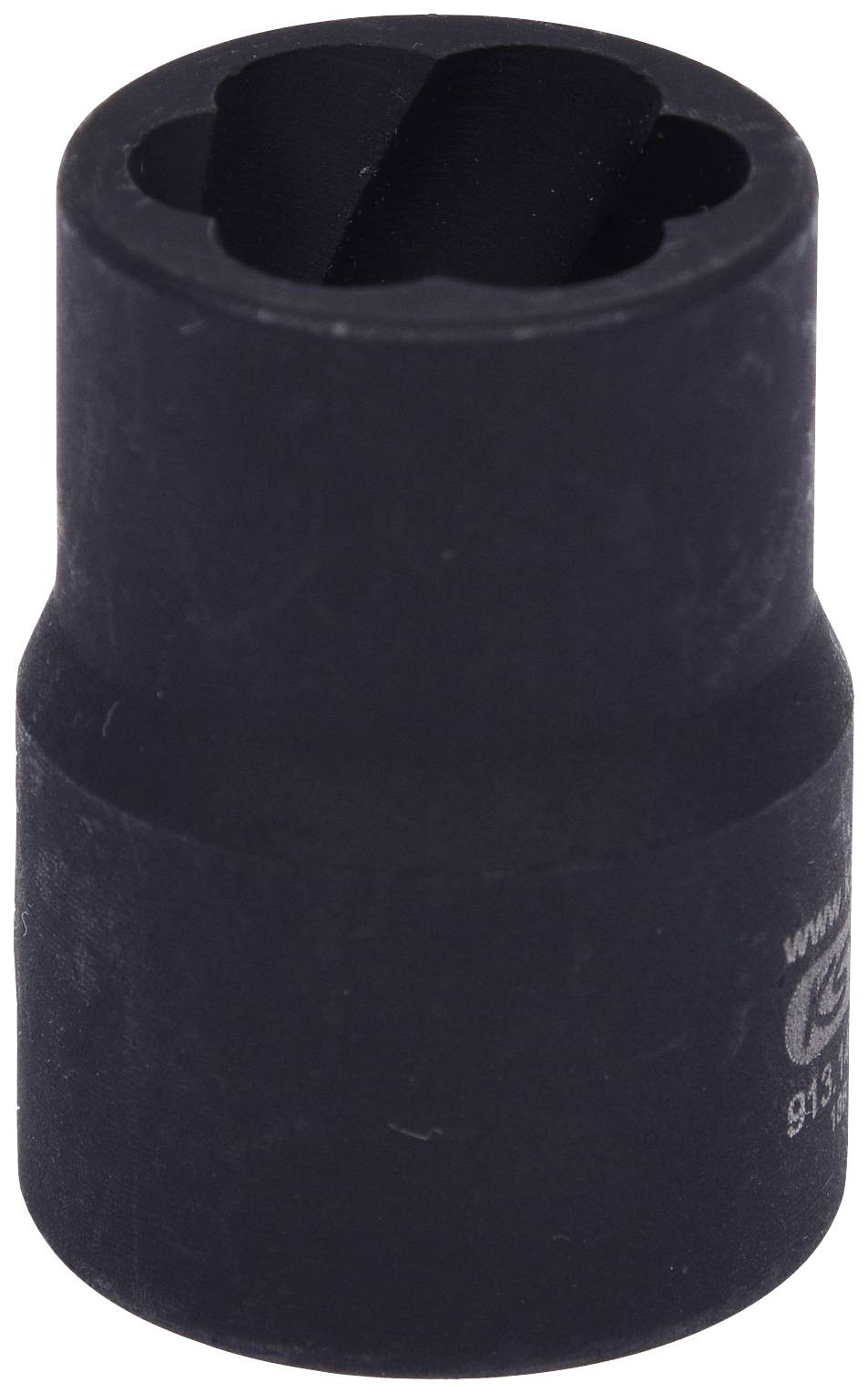 Schwarzer Steckschlüsselaufsatz mit kurzer, zylindrischer Form. Verwendet für das Lösen oder Befestigen von Schrauben und Muttern.