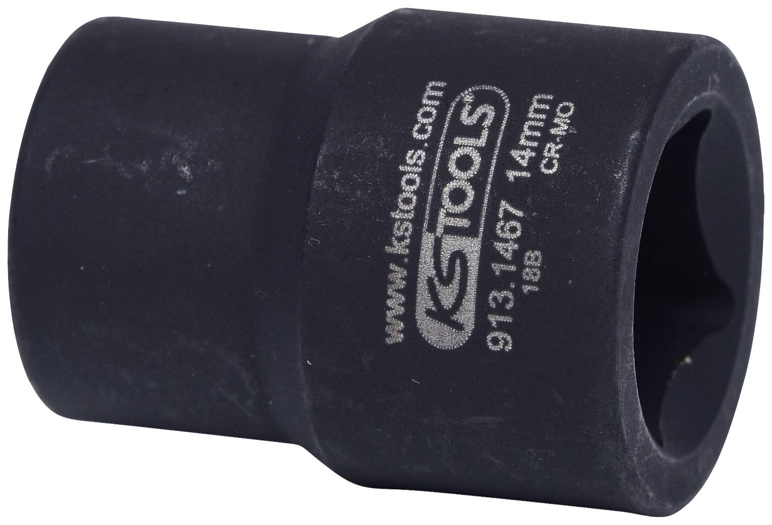 Steckschlüsseleinsatz der Marke KS Tools, 14 mm, schwarz, geeignet für Kraftanwendungen, mit Artikelnummer aufgedruckt.