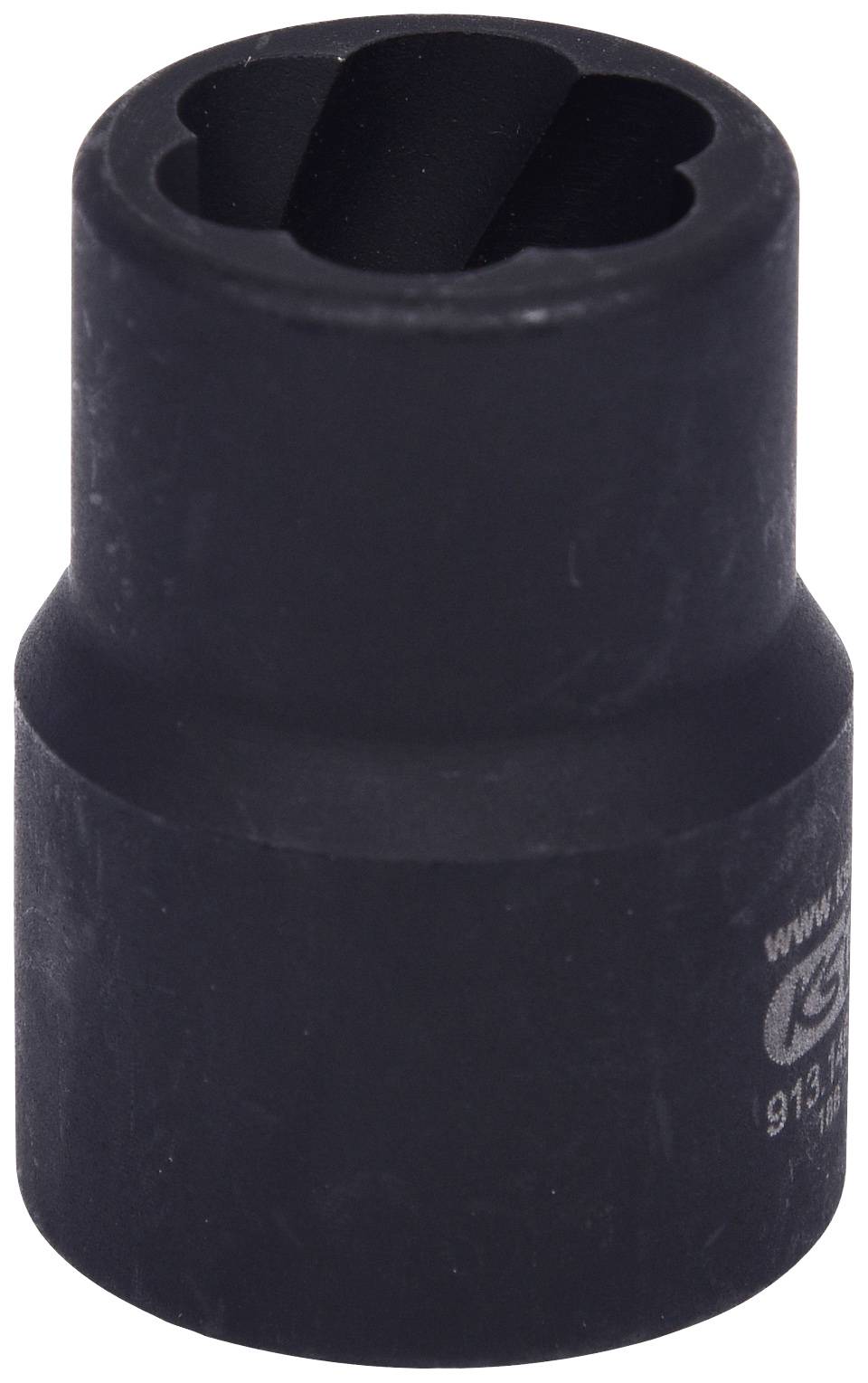 Schwarz lackierte Stecknuss mit sechseckiger Öffnung, geeignet für Arbeiten mit Schrauben und Muttern in mechanischen Anwendungen.