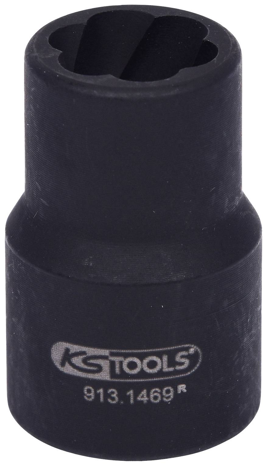 Steckschlüssel-Einsatz aus schwarzem Metall, mit 'KS TOOLS' Logo und Nummer '913.1469R'. Zum Arbeiten mit Schrauben und Muttern.