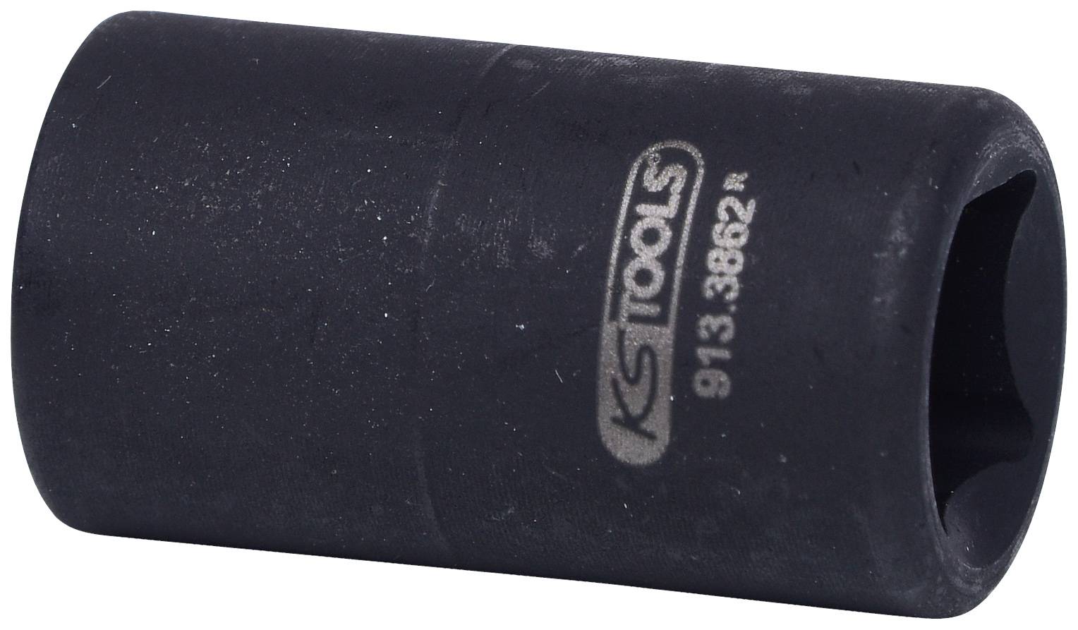 Eine schwarze Stecknuss, zylindrisch geformt, mit dem Aufdruck 'KS TOOLS 918.3982'.