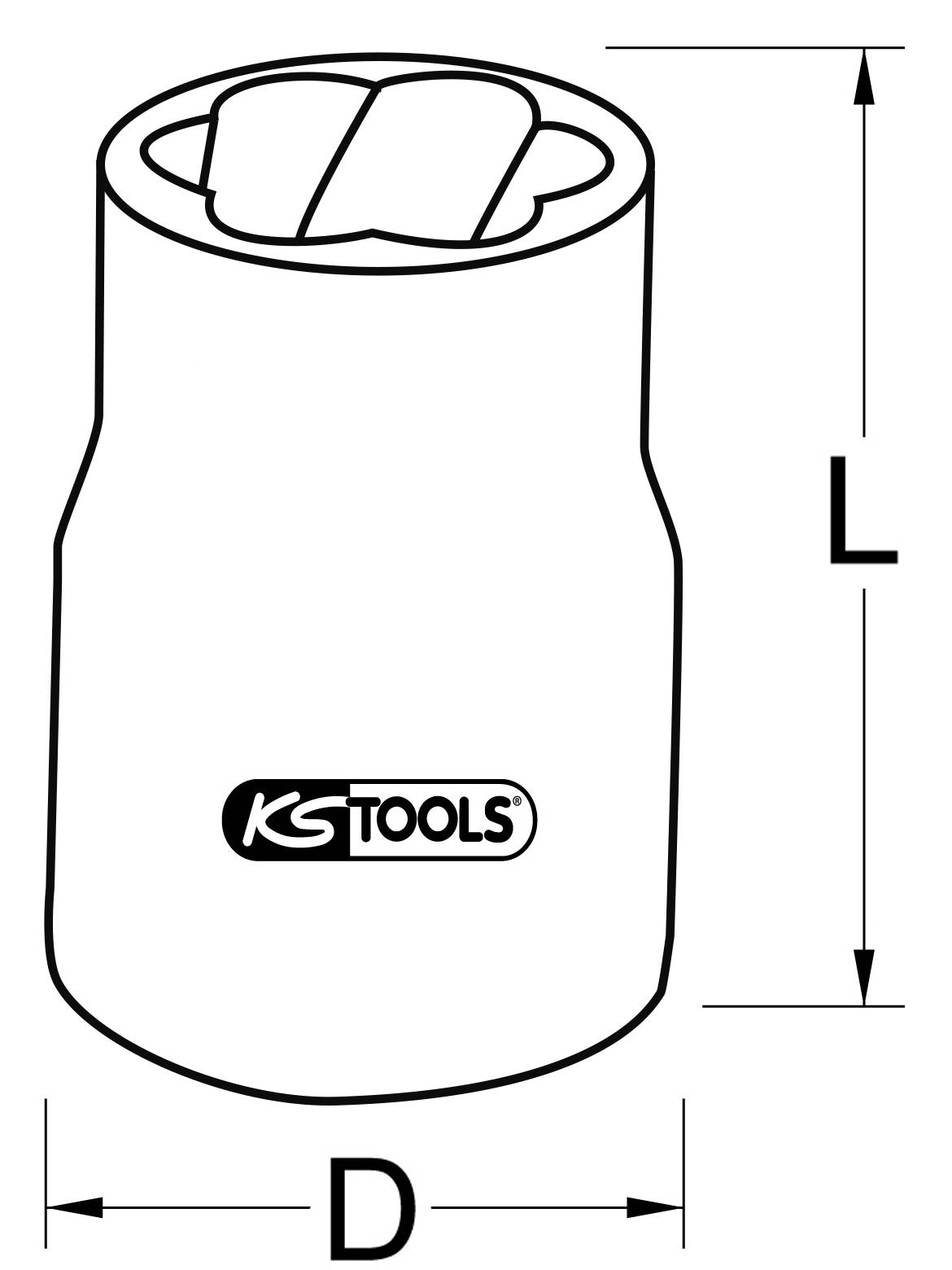 Schematische Darstellung eines Werkzeugs von KS Tools mit den Abmessungen D und L.