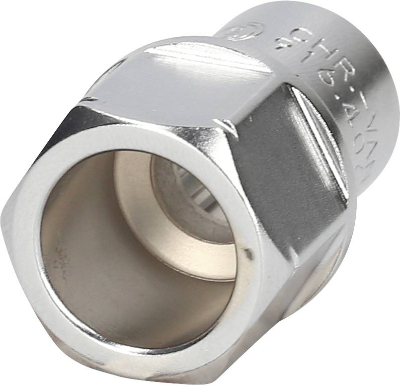 Eine Metallmutter mit sechseckiger Form und Gewinde im Inneren.