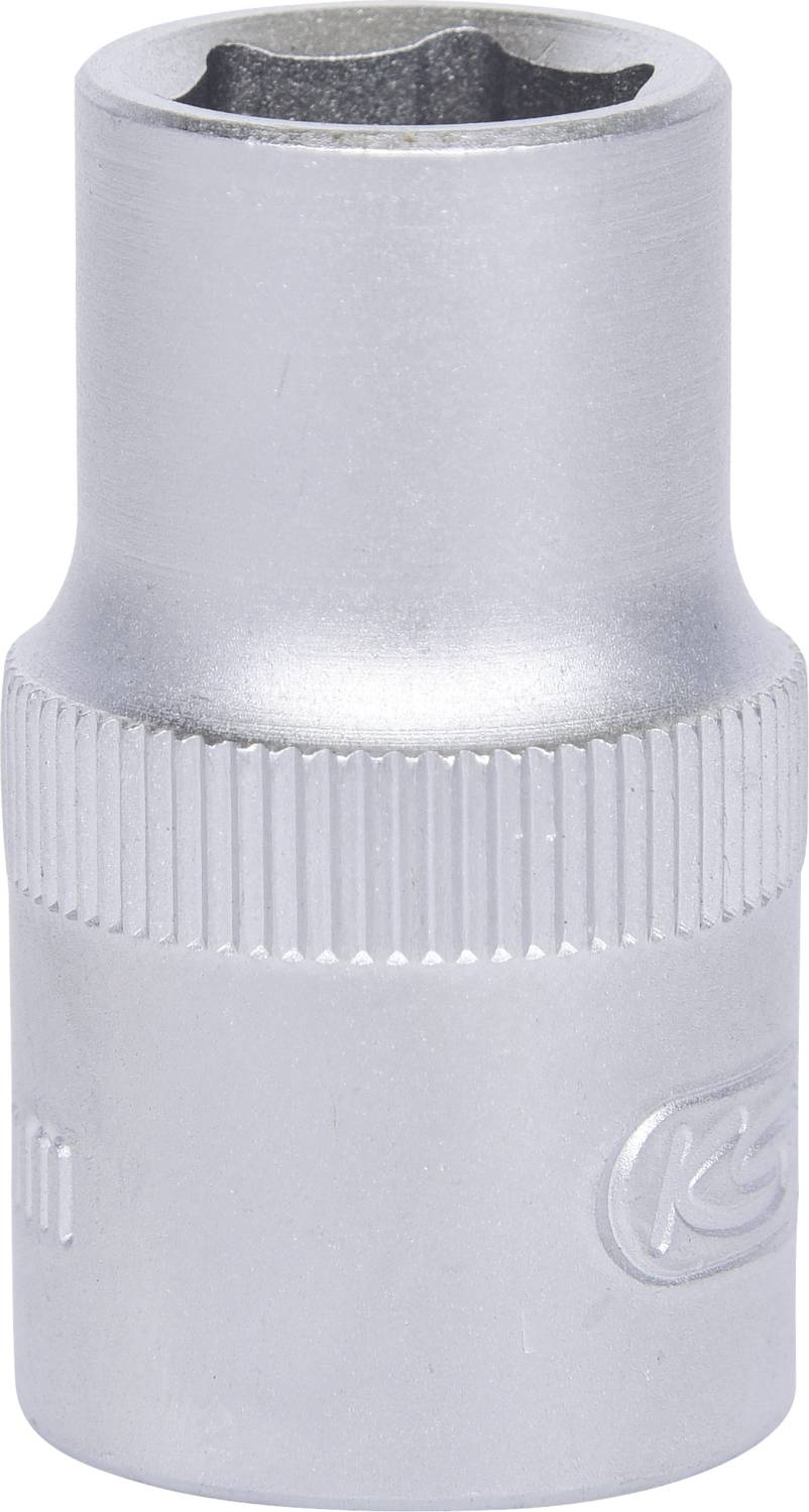 Nahaufnahme eines silbernen Steckschlüssels mit gerändeltem Griff.