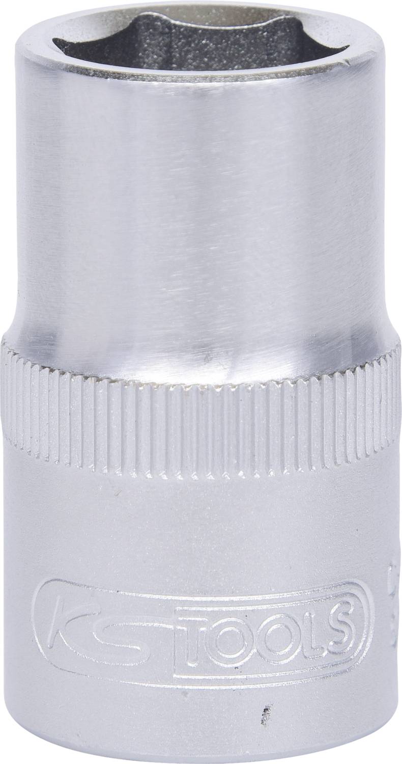 'Sechskant-Steckschlüssel-Einsatz' aus Metall, mit geriffeltem Griff zur besseren Handhabung. Geeignet für mechanische Arbeiten.