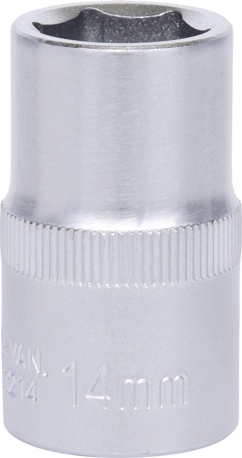 Metallschraubenschlüssel '14 mm', silberfarben mit geriffeltem Mittelteil für besseren Halt.