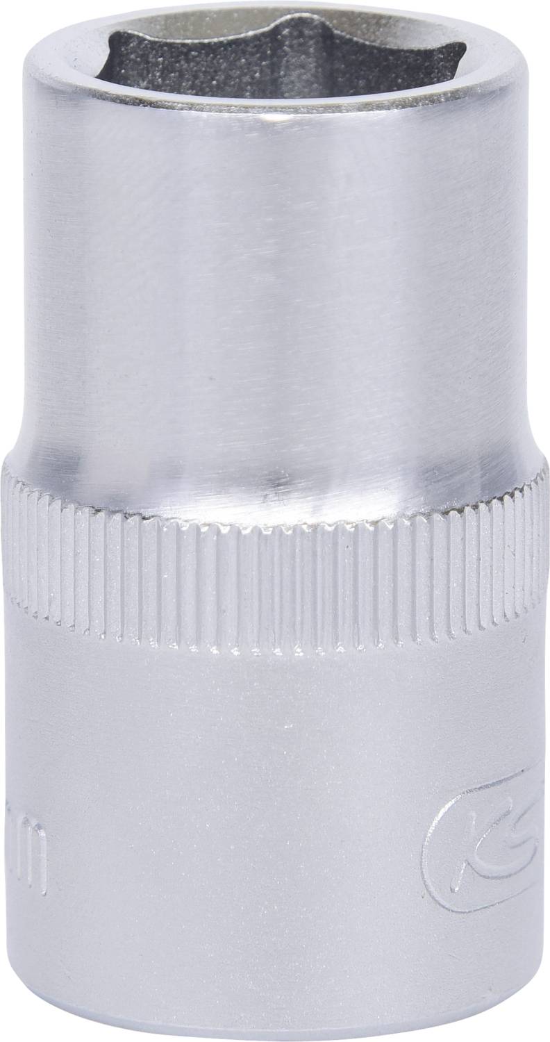 Silberne Stecknuss aus Metall, zylindrisch, mit geriffeltem Griff, markiert mit einer Größe von 10 mm.
