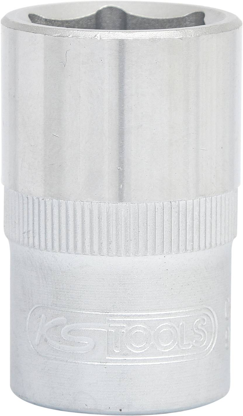 Ein sechskantiger Steckschlüsselaufsatz aus Metall mit geriffeltem Griff, geeignet für verschiedene Schraubengrößen.