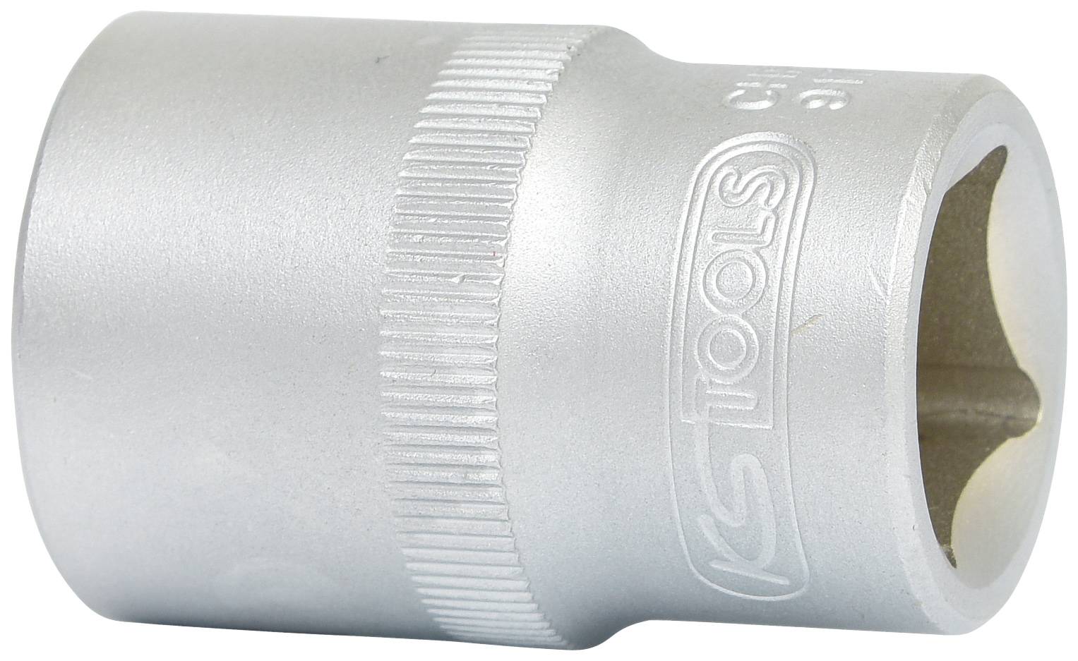 Metall-Steckschlüssel mit KS Tools-Logo und gerändeltem Griff. Achtkantige Öffnung für Schraubenmuttern.