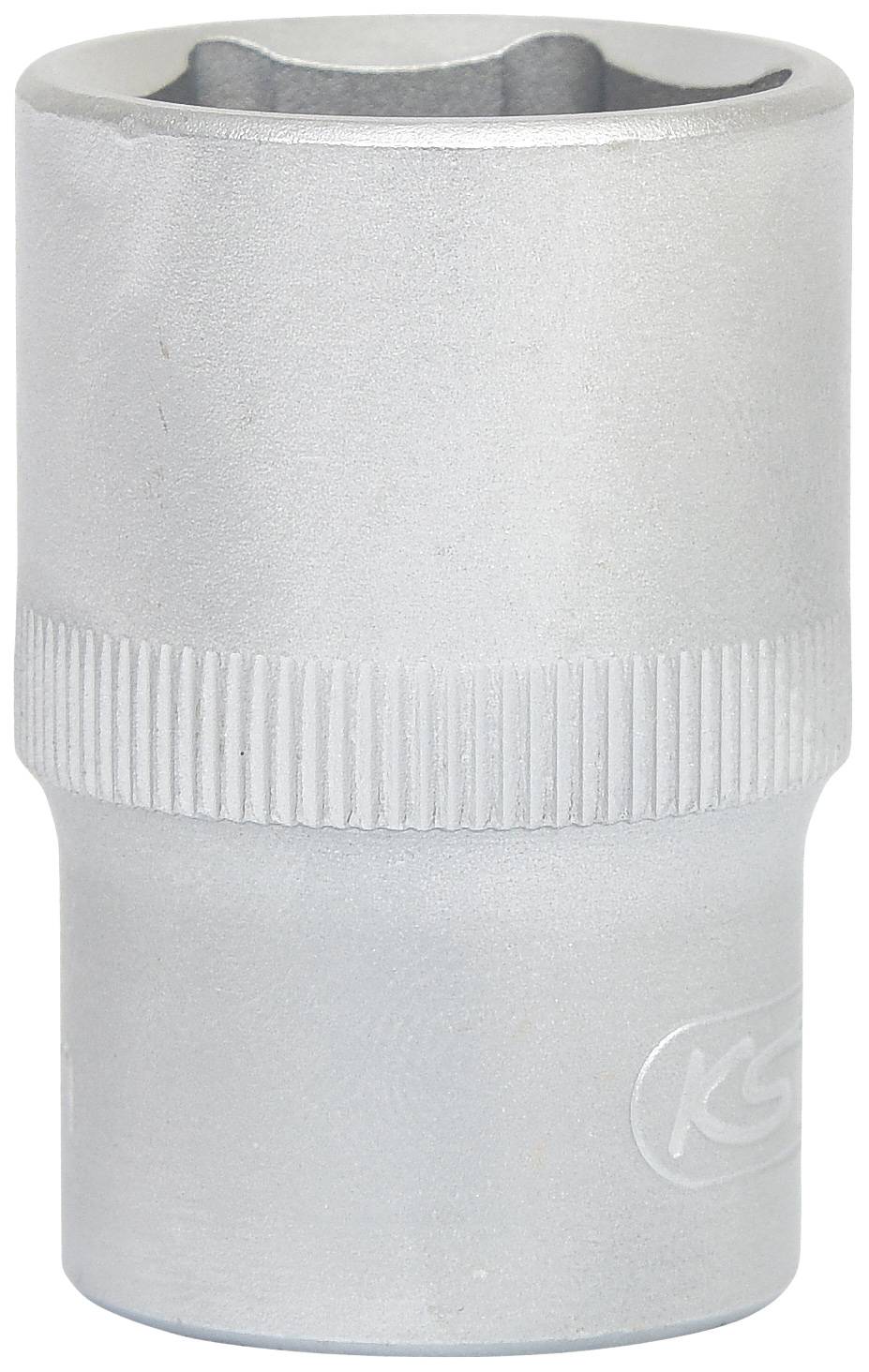 Metall-Steckschlüsseleinsatz mit gerändeltem Griff für verbesserten Halt, zylindrische Form, glänzende Oberfläche.