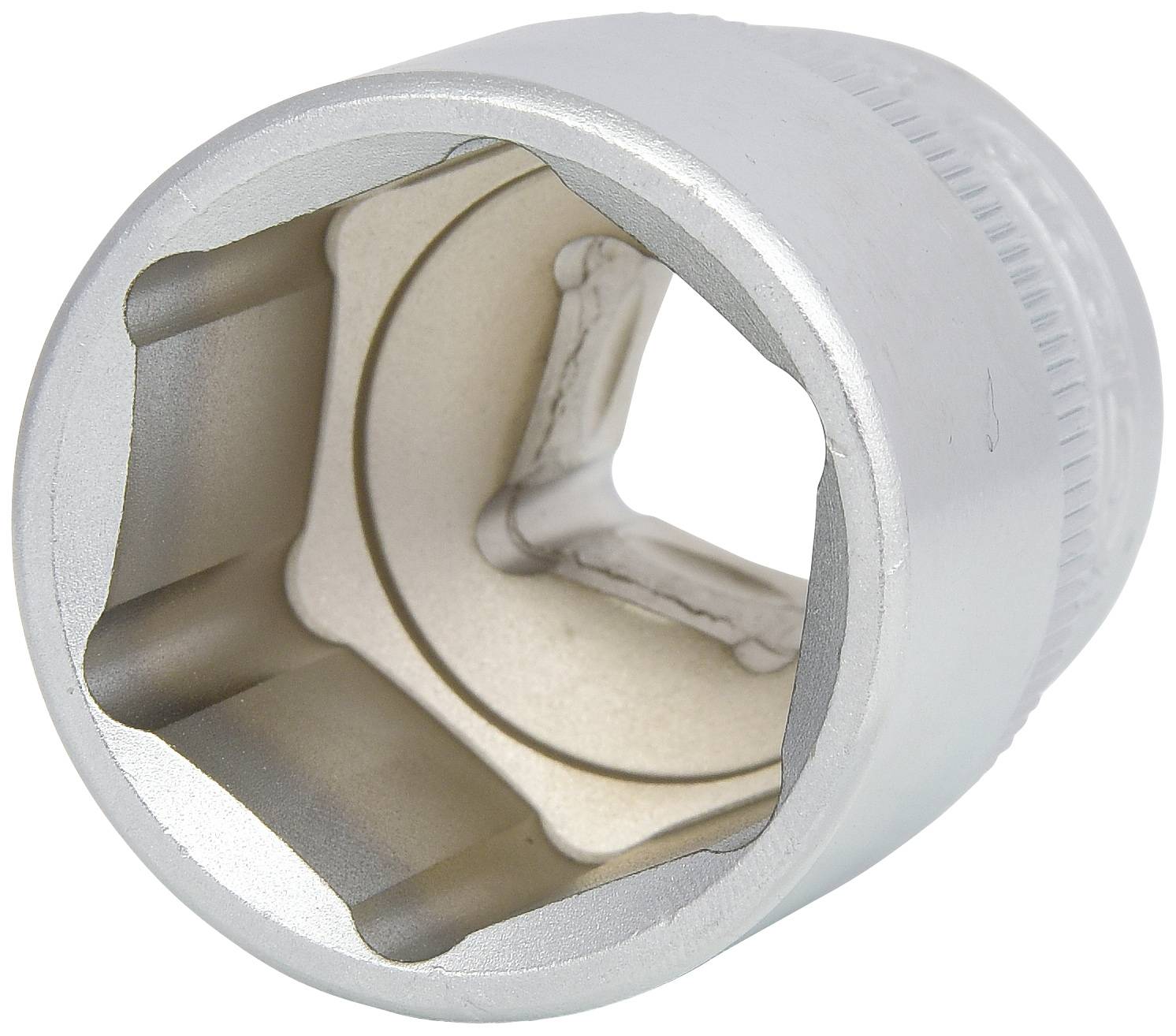 Metall-Steckschlüssel-Aufsatz mit sechseckiger Öffnung, geeignet für Schraubarbeiten.