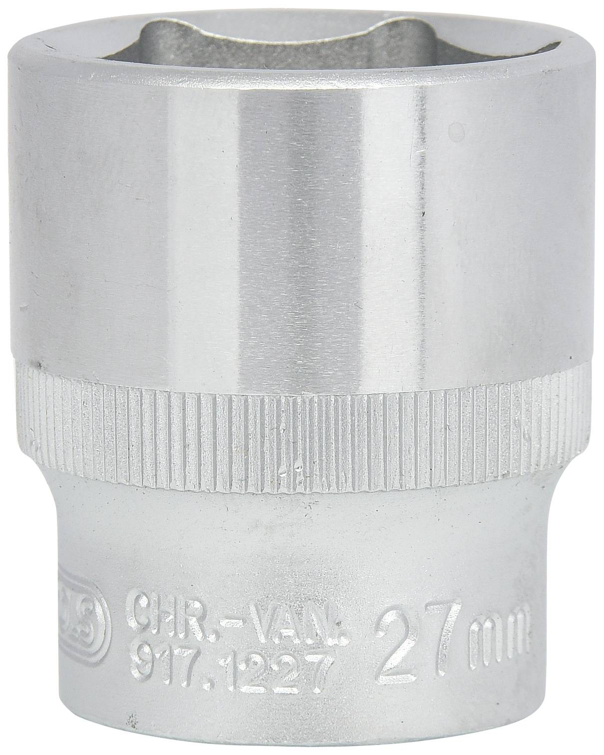 Metallische Stecknuss, 27 mm, mit geriffeltem Rand für besseren Halt.