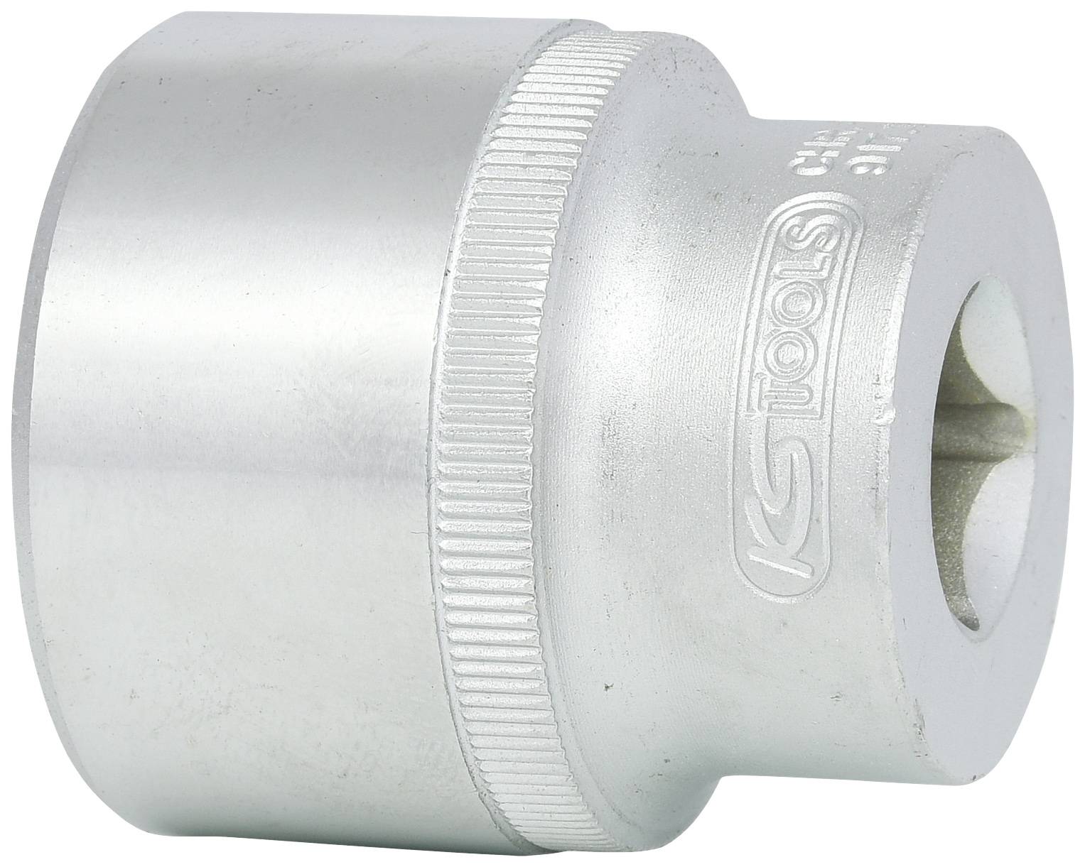 Metall-Knarre, zylindrisch mit geriffeltem Rand, geeignet für Werkzeugeinsatz, silberner Glanz.