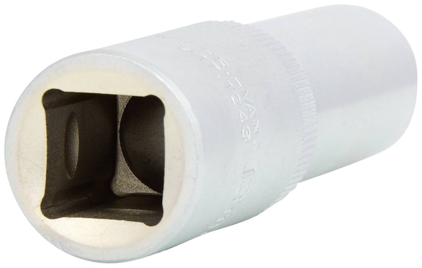 Metallische Steckschlüsselaufnahme mit quadratischem Innenprofil, zum Befestigen oder Lösen von Muttern und Schrauben.