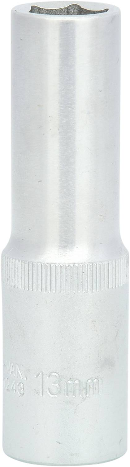 Silberne Stecknuss, 13 mm, mit geriffeltem Griffbereich und geprägter Größenangabe.