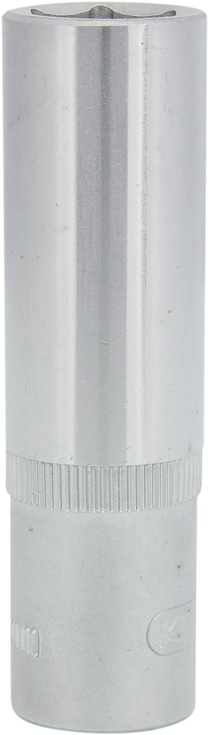 Ein silberner Metallzylinder, möglicherweise ein Werkzeugaufsatz oder Adapter, auf einem neutralen Hintergrund.