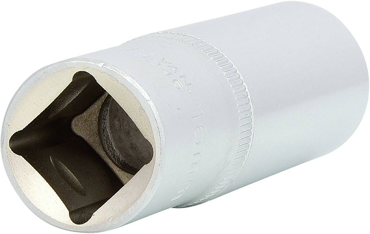 Rundes Metallschraubwerkzeug mit quadratischer Aufnahme für Verbindung mit einem Steckschlüsselsatz.