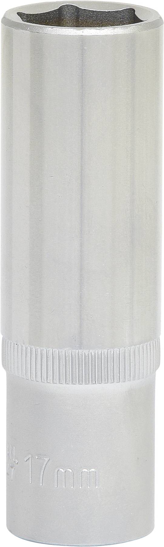 'Stecknuss 17 mm' aus Metall, zylindrisch mit Riffelung für besseren Halt.