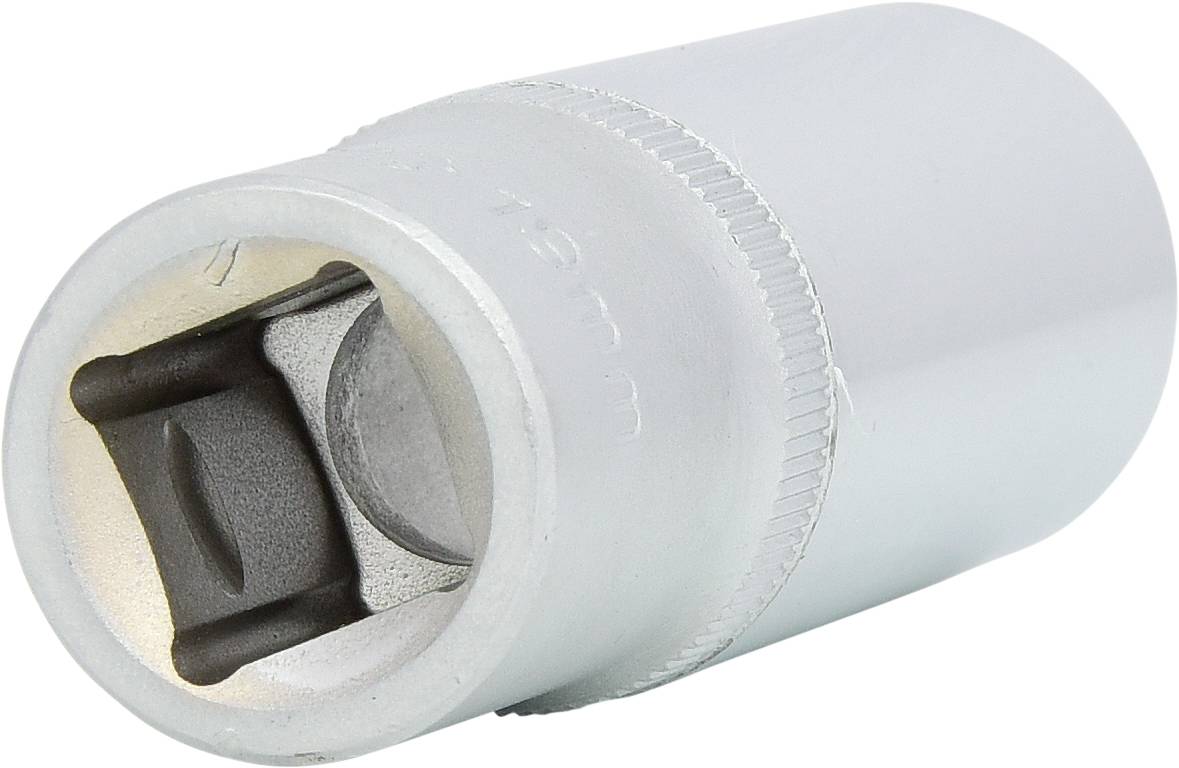 Stecknuss aus Metall, silberfarben, mit 19 mm Größe. Verwendet für Schraubarbeiten.