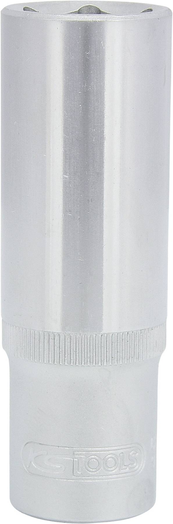 Silberne Stecknuss, zylindrische Form mit geriffeltem Griffbereich, verwendet zur Festlegung und Lösung von Schraubenmuttern in Hardware-Arbeiten.