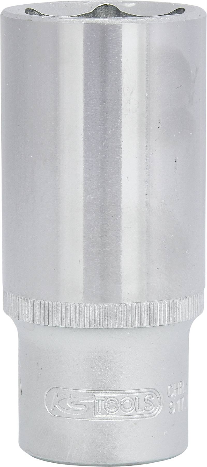 Steckschlüssel aus Metall, silberfarben, mit gravierter Markierung 'TOOLS'. Used for gripping and turning nuts and bolts.