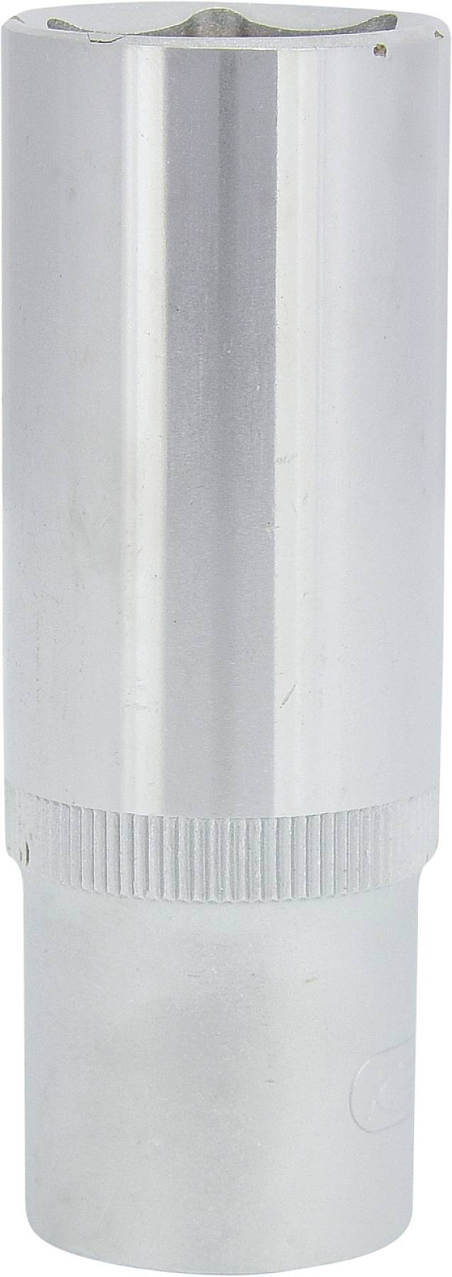 Ein silberner, zylindrischer Metallaufsatz mit geriffeltem Abschnitt zur Griffigkeit.