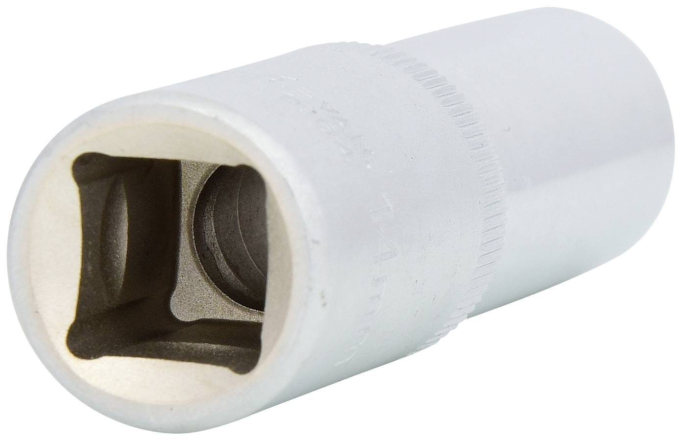 Steckschlüsselaufsatz aus Metall, zylindrische Form, offen an einem Ende für Befestigungen. Werkzeug für Schrauben und Muttern.