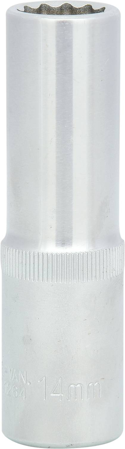 Ein silberner Steckschlüssel mit der Aufschrift '14 mm'.