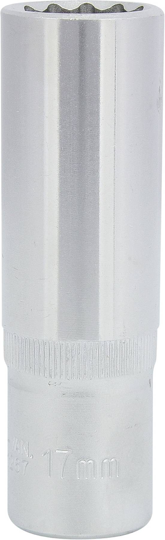 Metall-Steckschlüssel, sechskantig, 17 mm Größe, glatt glänzende Oberfläche, für Schraubarbeiten an Fahrzeugen oder Maschinen geeignet.