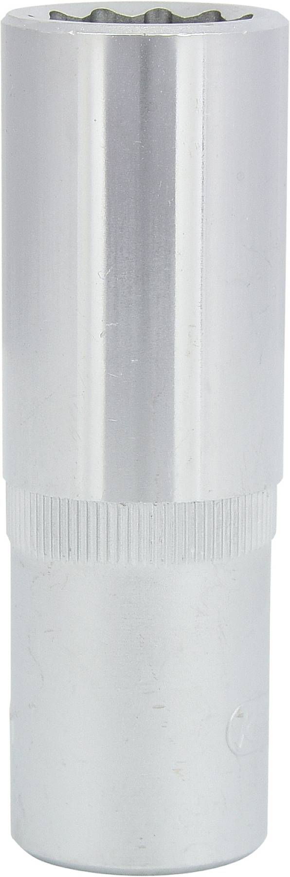 Metallischer Steckschlüssel-Aufsatz, zylindrisch mit gezacktem Ende, für Schrauben und Muttern.