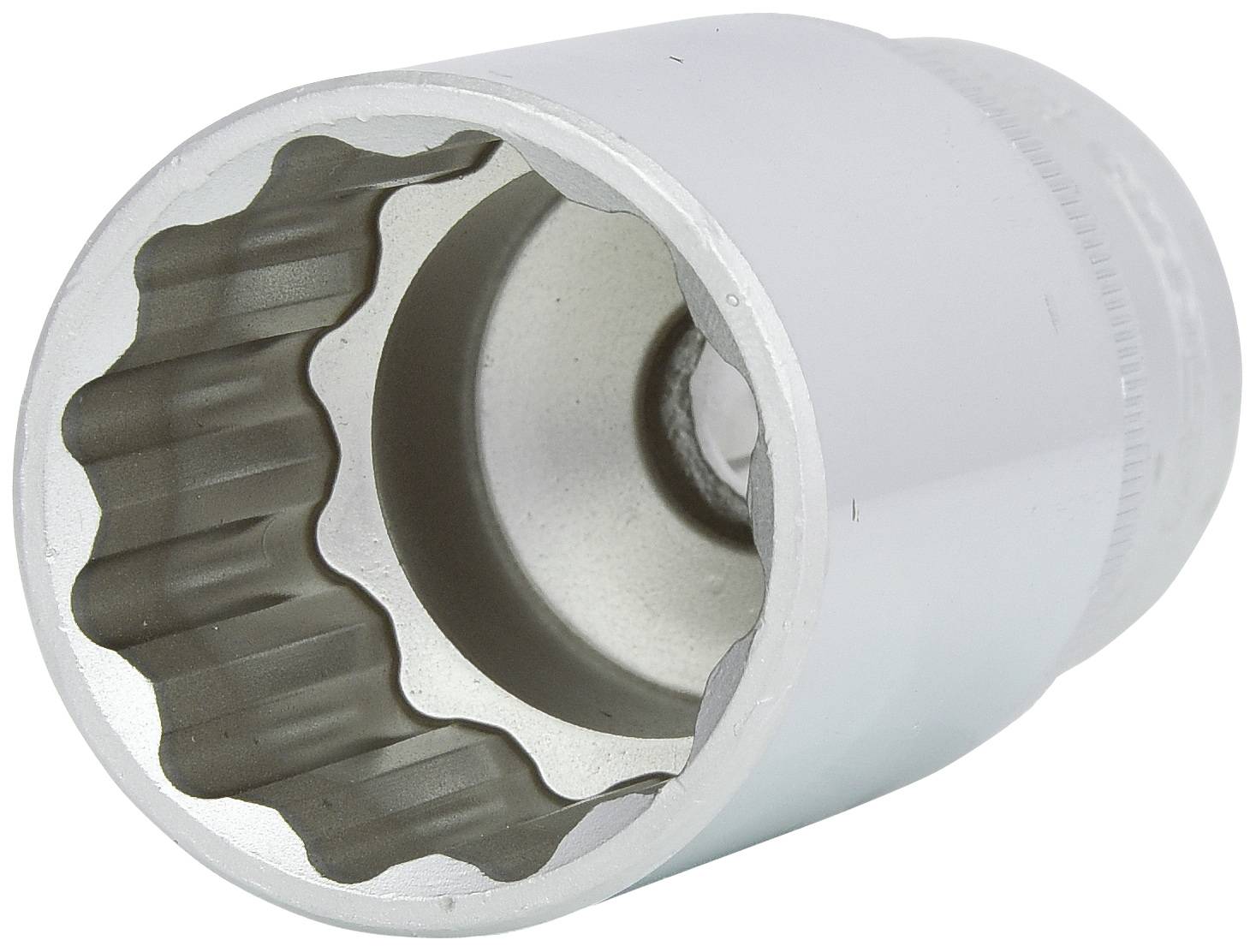 Metallschraubenschlüssel mit geriffeltem Innenraum zur Erleichterung des Griffs von Schrauben oder Muttern.