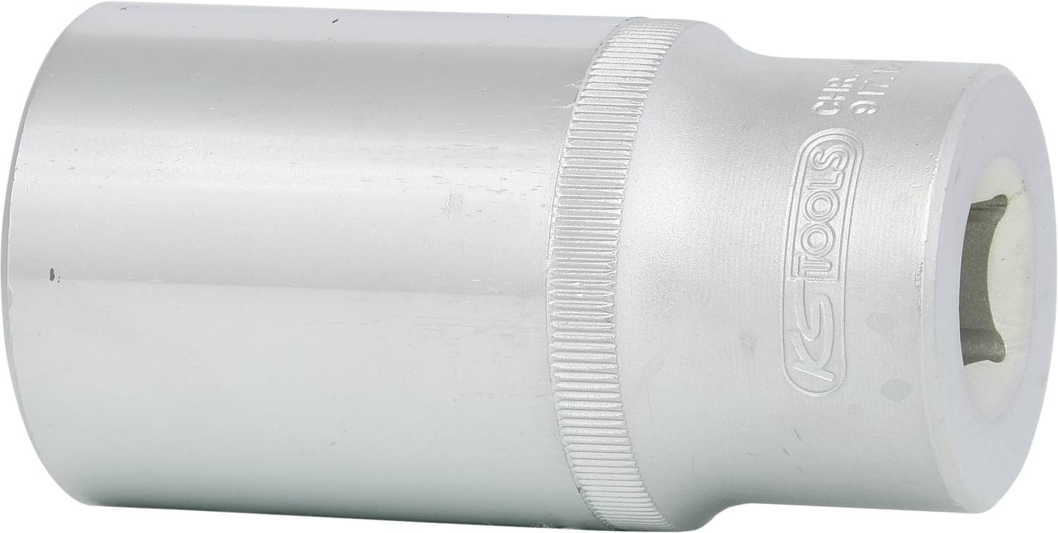 Silberne Sechskant-Stecknuss, zylindrische Form, mit geriffeltem Griff. Aufschrift auf der Vorderseite. Werkstatt- oder Heimwerkerwerkzeug.