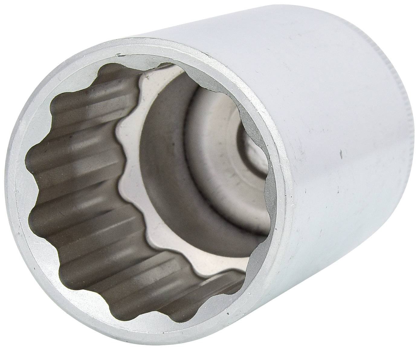 Ein verchromter Rollgriff-Schlüsselaufsatz, der zur Befestigung an Muttern und Bolzen verwendet wird.