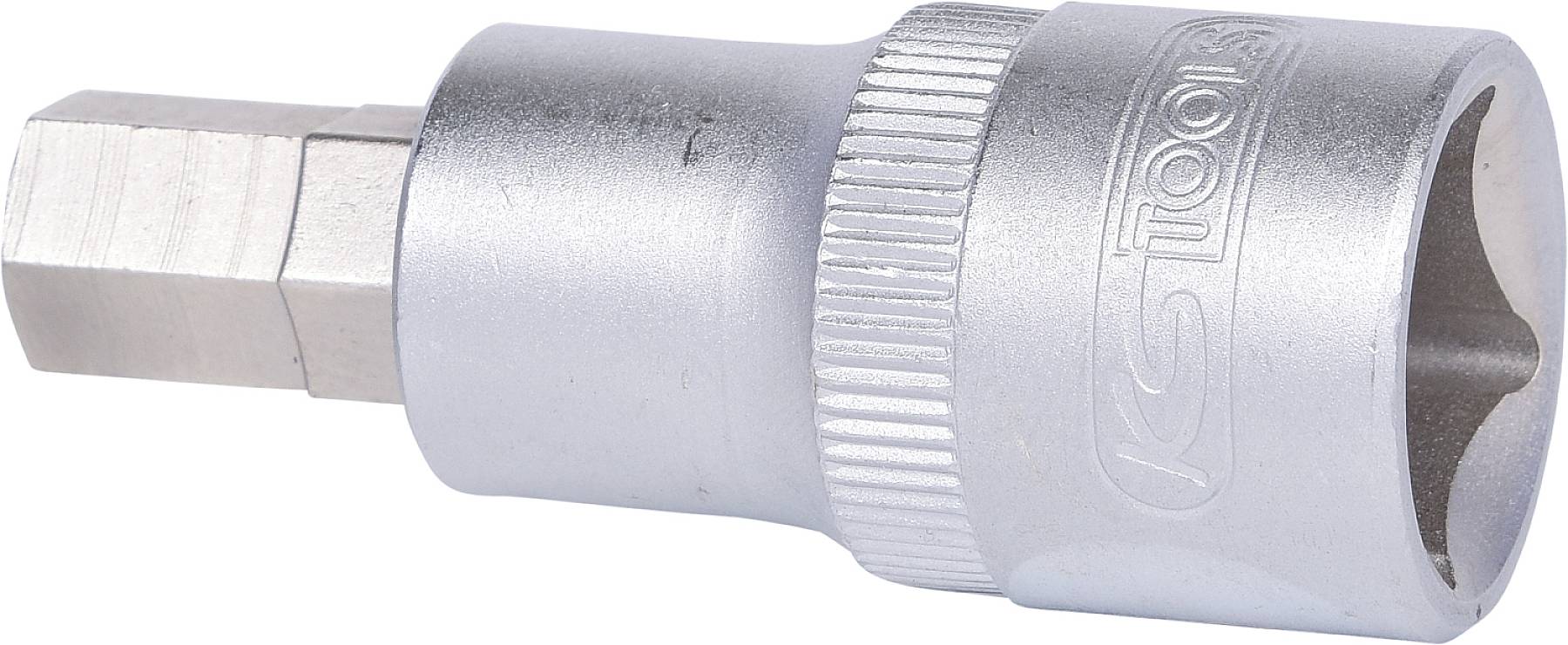 Silberner Sechskantschlüsselaufsatz mit gerilltem Griff, markiert mit 'KS Tools'. Geeignet für mechanische Arbeiten oder Werkzeuge.