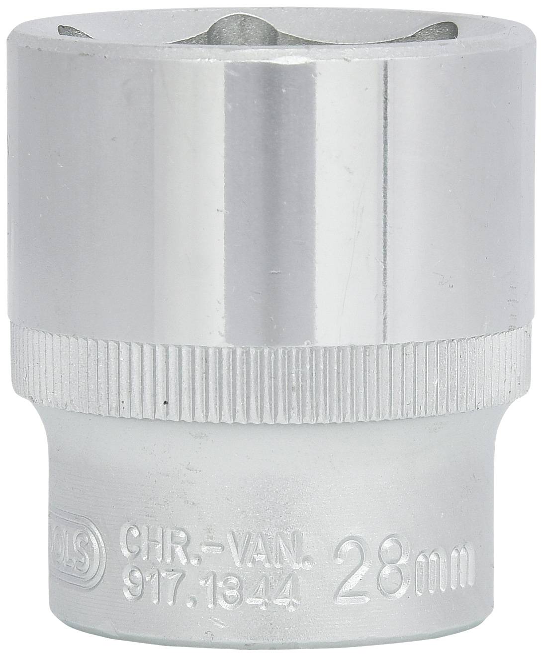 Steckschlüssel aus Chrom-Vanadium-Stahl, 28 mm Größe. Glatte, silberne Oberfläche mit geriffeltem Griff für besseren Halt.