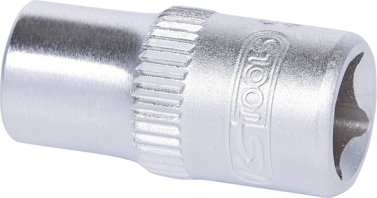 Eine sechskantige Stecknuss aus Metall mit Gravur seitlich, geeignet für die Nutzung mit einem Ratschenwerkzeug.