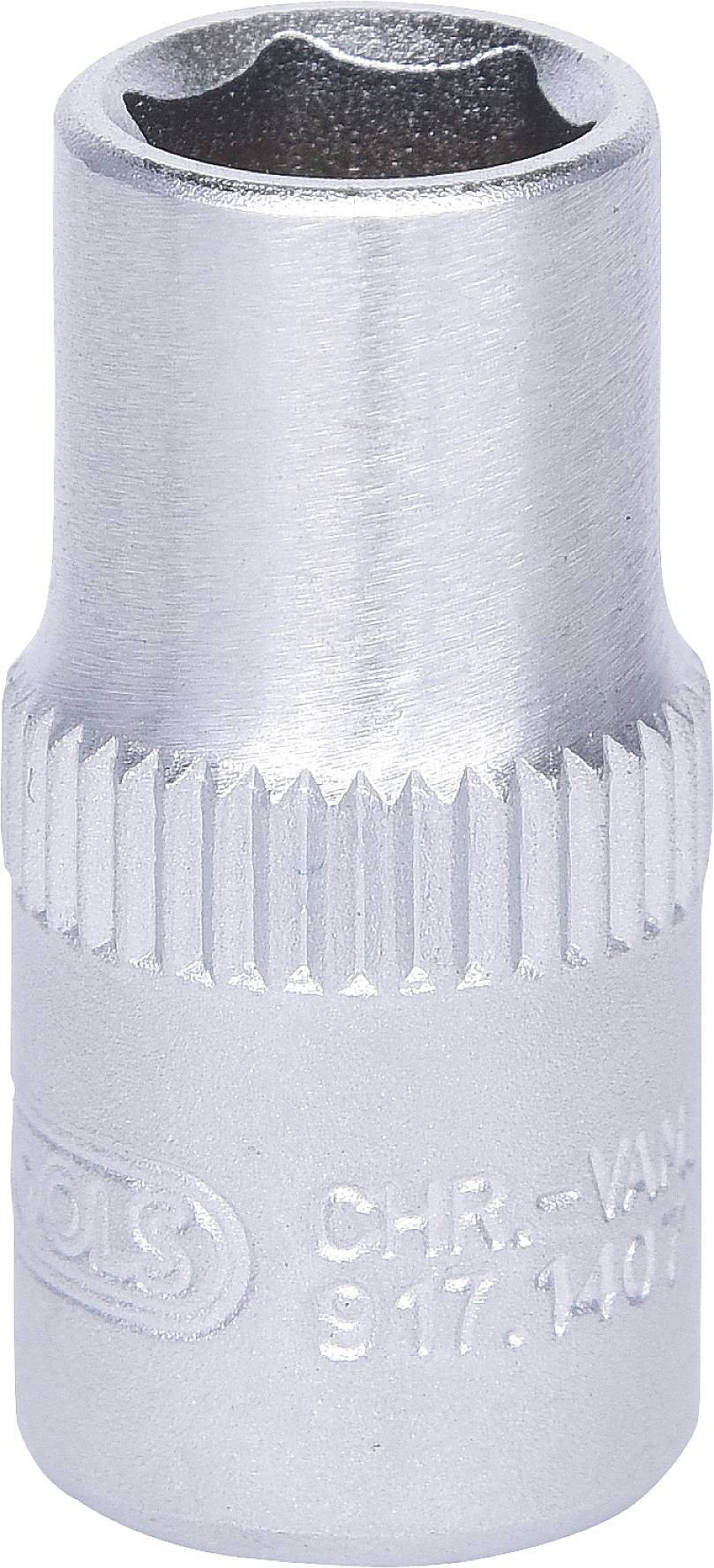 Metallschraubenschlüsselaufsatz, zylindrisch und silbern, mit geriffelter Mitte für besseren Halt; geeignet für Werkzeuge und Reparaturen.