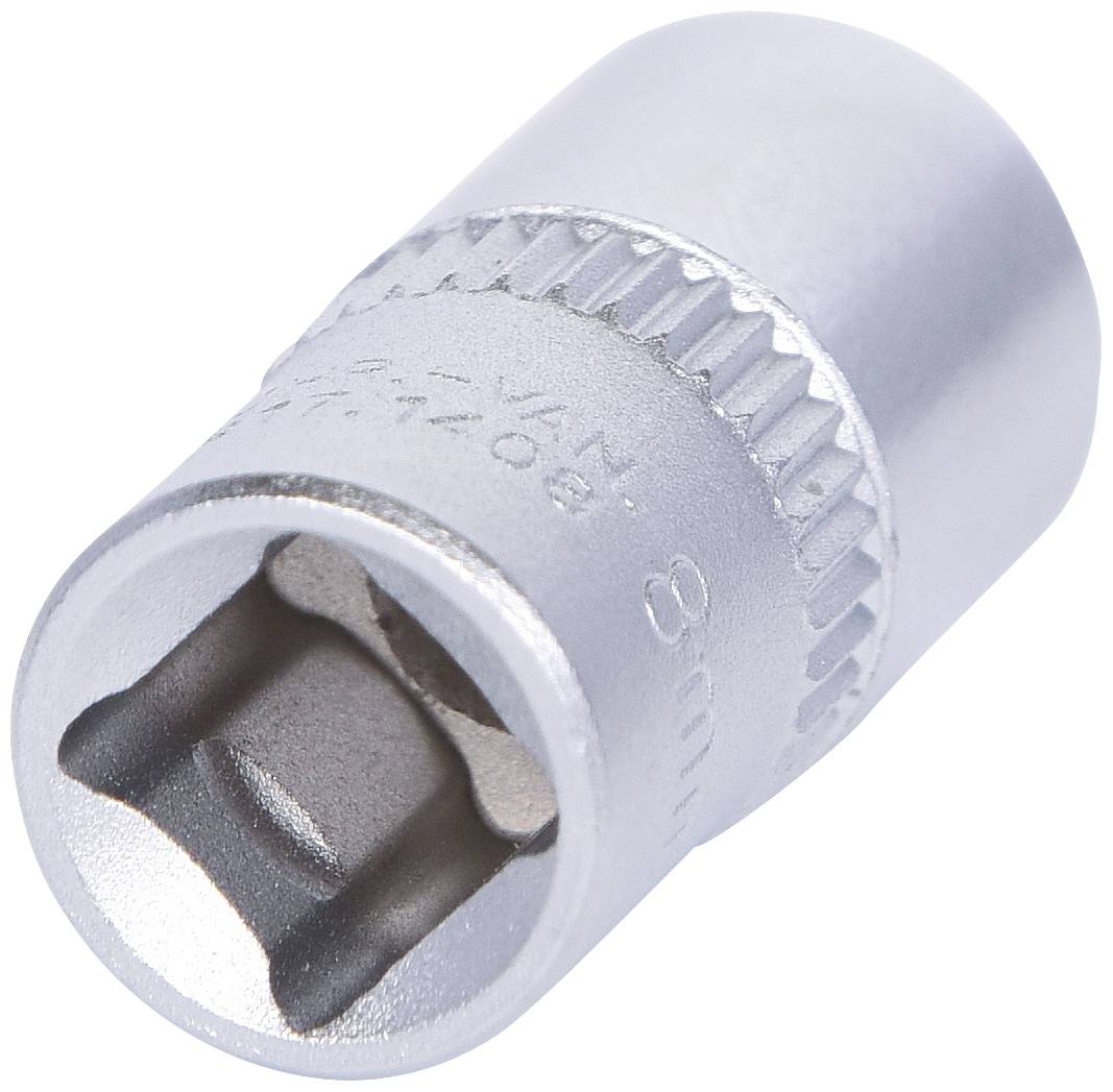 Stecknuss aus Metall, zylinderförmig, mit Riffelung für besseren Halt, verwendet für Schraubarbeiten in Heimwerker- und Werkstattprojekten.