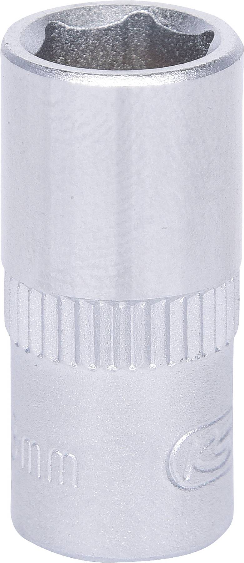 Steckschlüssel aus Metall, zylindrisch, mit geriffeltem Griff und eingeprägter Größenangabe, für handwerkliche Anwendungen.