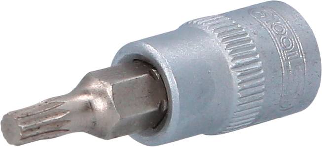 Kleines, silbernes Werkzeug mit sechskantiger Metallspitze, ähnlich einem Bitaufsatz für Schraubendreher.