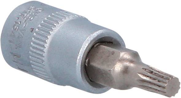 Schraubenkopfaufsatz mit geriffeltem Griff und Torx-Profil. Verwendet für präzises Anziehen von Schrauben in Maschinenbau und Elektronik.